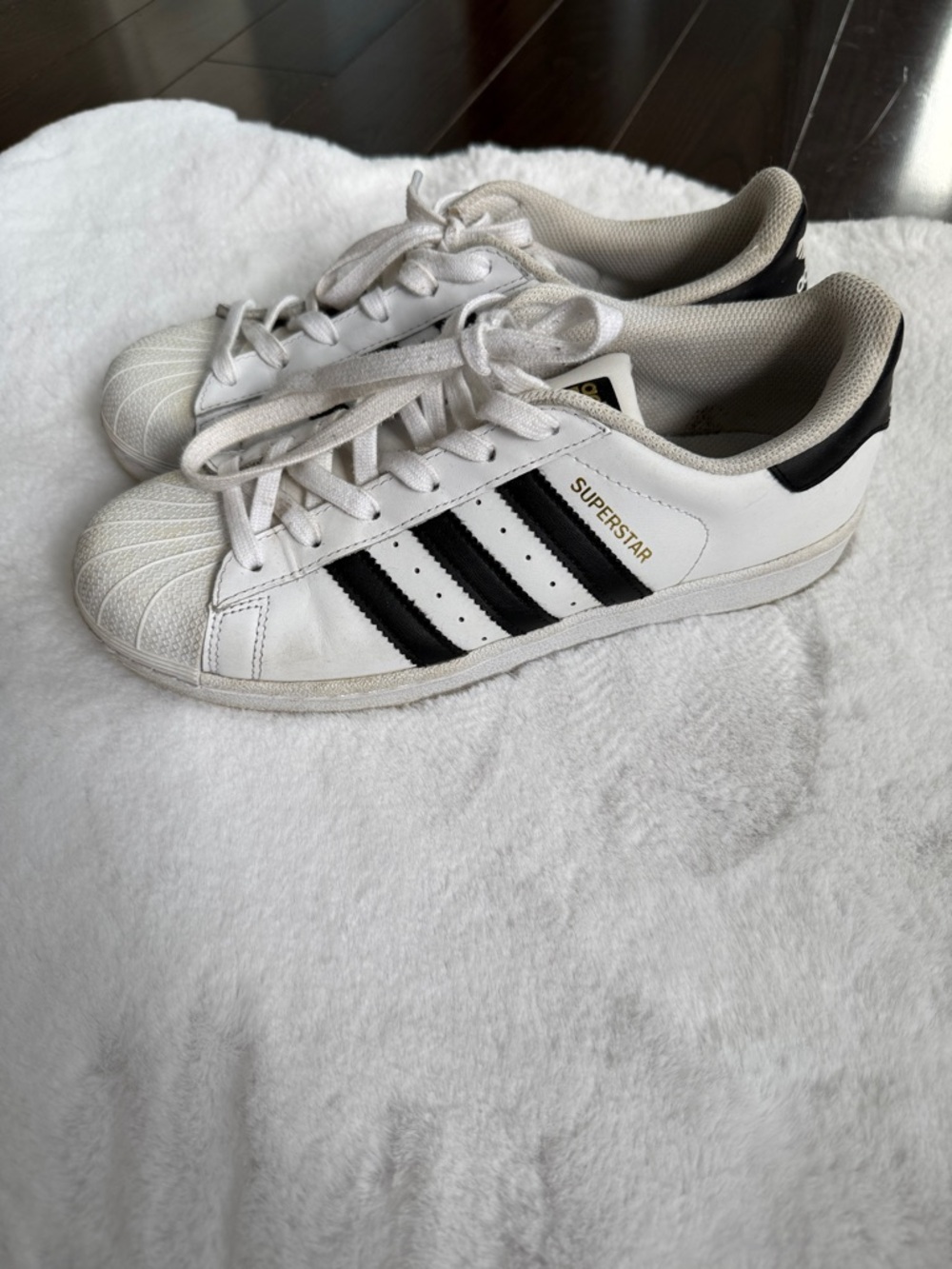 adidas White and Black Superstar Leather Sneakers